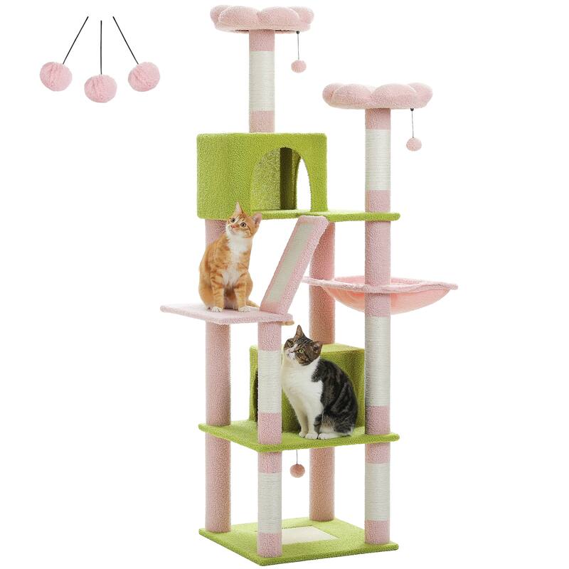 Large cat tree with apartment, hammock and toy ball