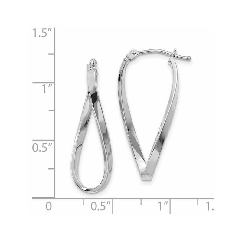 Curata 14k White Gold Hinged Polished Small Twisted Earrings (2mm x 30mm)