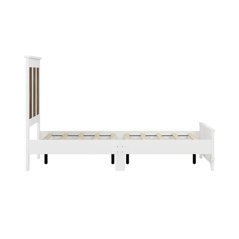 Modern Platform Bed with Wooden Strip Decoration
