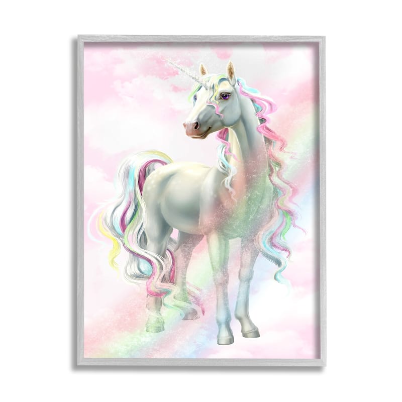 Stupell Unicorn Rainbow Clouds Pink Children's Dream Fantasy Framed Wall Art
