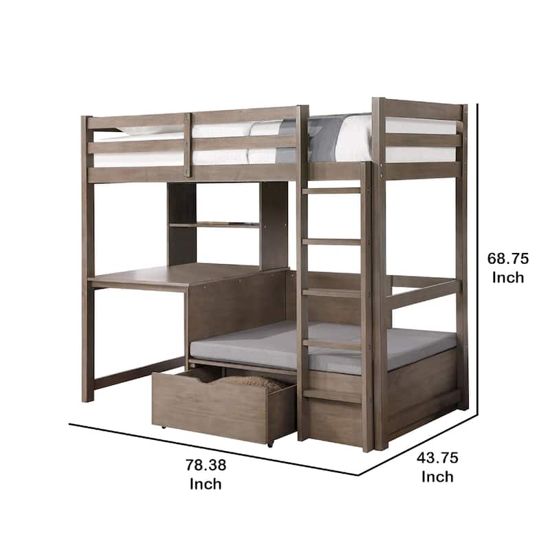 Cally Twin Loft Bed with Workstation Storage and Guardrails, Gray