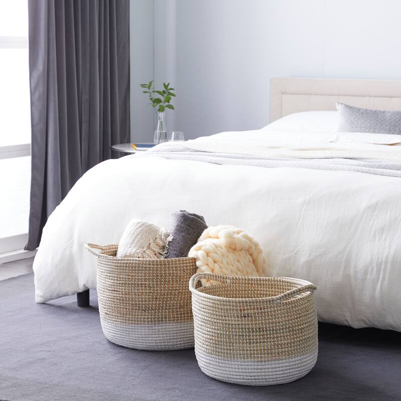 Seagrass Contemporary Storage Basket (Set of 2) - White