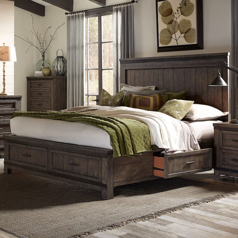 Thornwood Hills Rock Beaten Gray with Saw Cuts King Two Sided Storage Bed - King