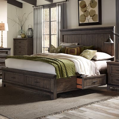 Thornwood Hills Rock Beaten Gray with Saw Cuts Queen Two Sided Storage Bed