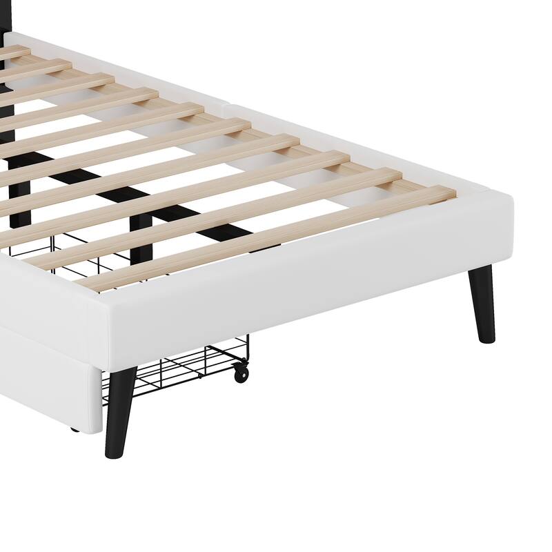 Twin Size Platform Bed with Crown Headboard and 2 Drawers, Upholstered Princess Bed