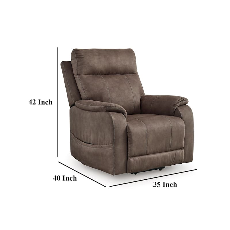 Mead Power Recliner Chair, Heat, Massage, 35 Inch Brown Faux Leather