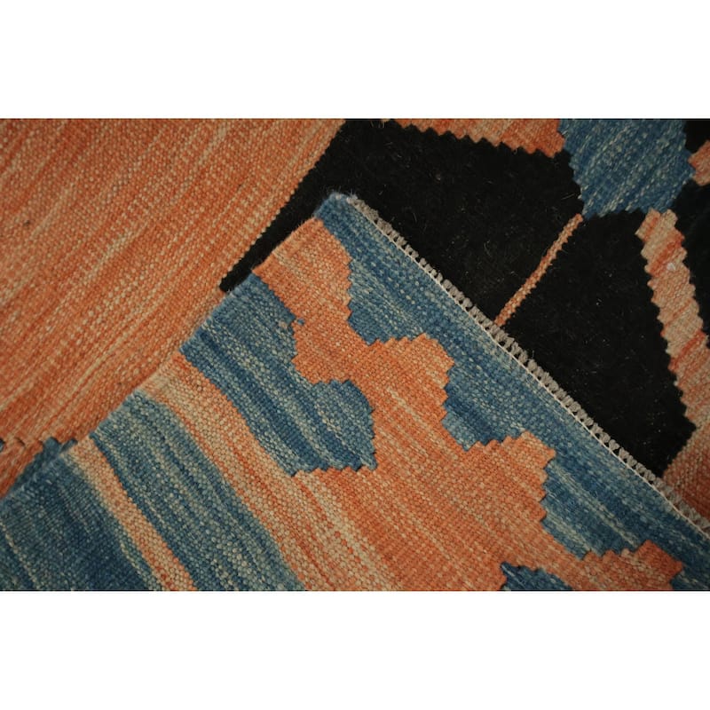 Hand Woven Oriental 100% Wool Carpet Southwestern Tribal Navy Blue & Blues Kilim Area Rug - 14' 10'' X 7' 0''