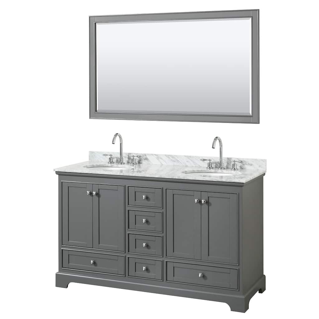 Deborah 60-inch Dark Gray Double Vanity, Oval Sinks, 58-inch Mirror