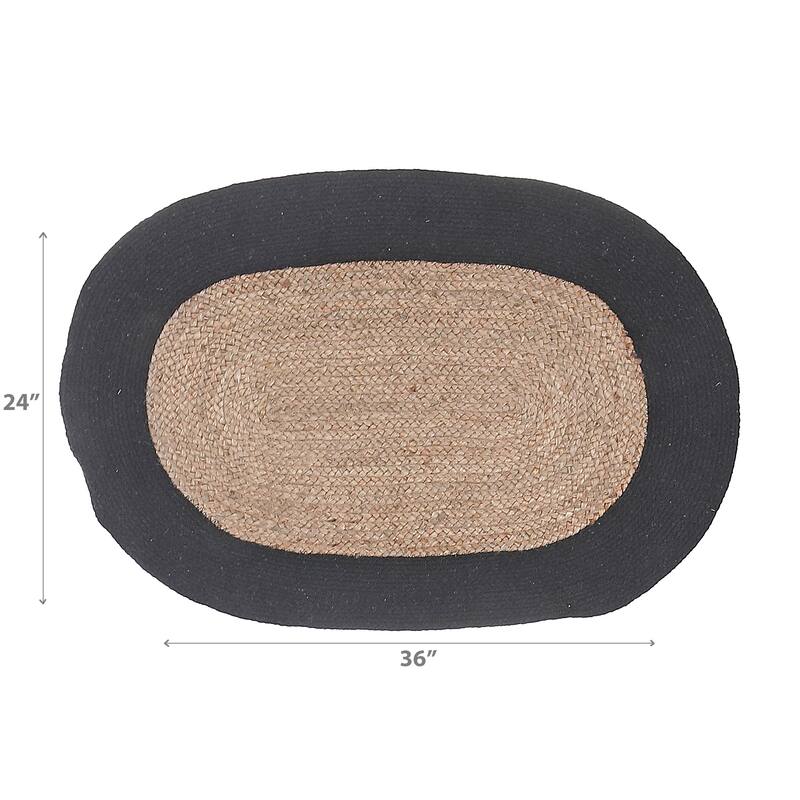 IH Casa Decor Oval Braided Jute Mat With Black Cotton Border 24 X 36