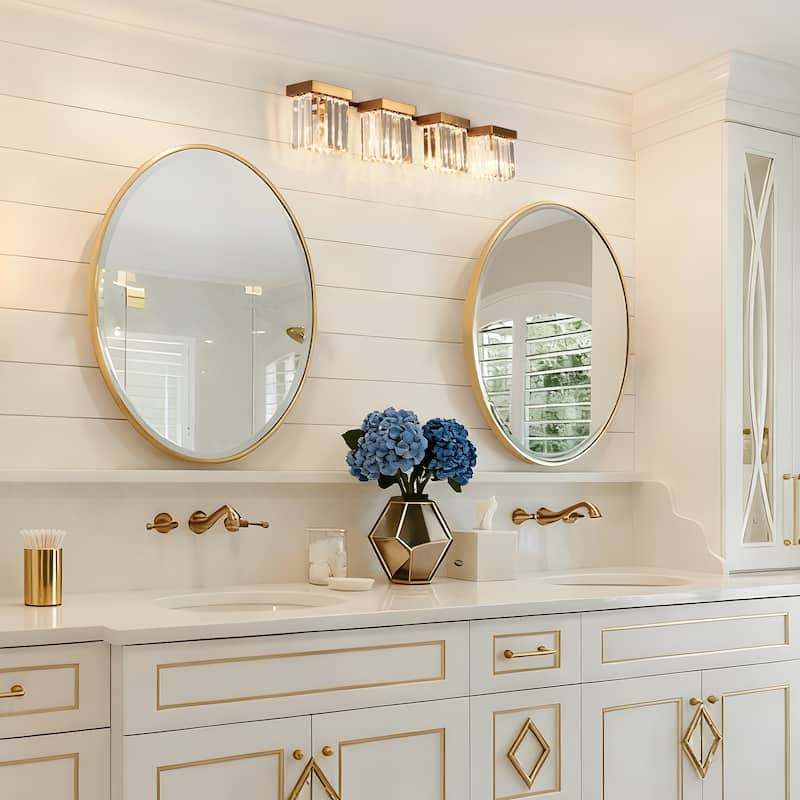 Diore Modern 4-Light Crystal Bathroom Vanity Light Gold Linear Wall Sconce - Brass Gold - L31.5"*W5.7"*H5.9"