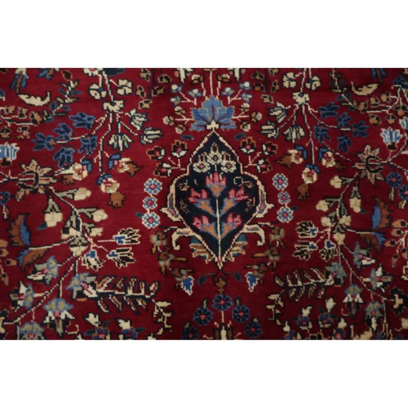 Hand Knotted Oriental 100% Wool Carpet Traditional Floral Red Mashad Area Rug - 12' 2'' X 9' 5''