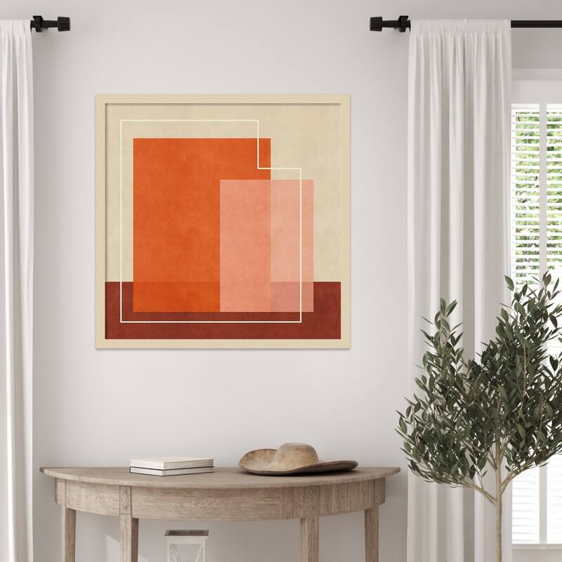 Red Squares by Sarah Leonard Wood Framed Wall Art Print