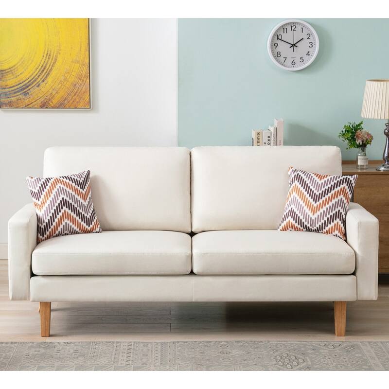 Linen Sofa and Chair Set with 2 Throw Pillows