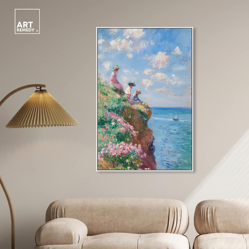 Art Remedy By The Seaside Framed Impressionism 1 Piece Canvas Wall Art /Monet And Van Gogh Inspired Art
