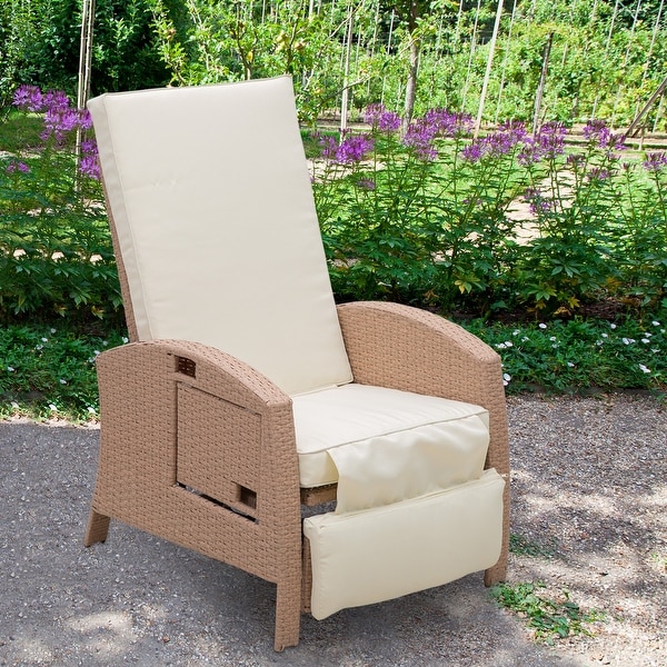 Outsunny outdoor rattan wicker top adjustable recliner lounge chair