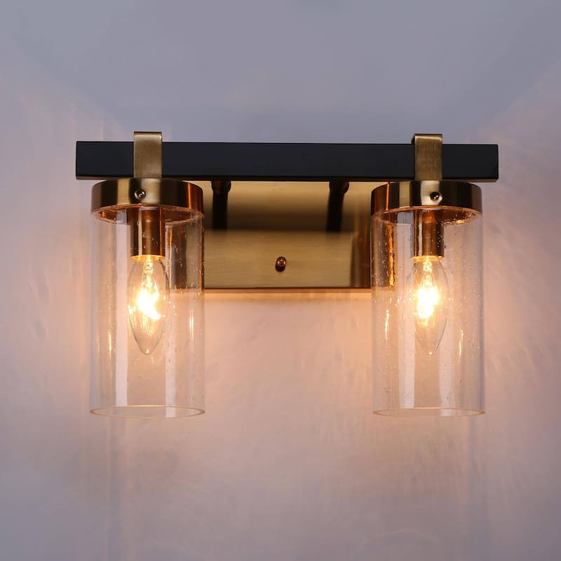 Modern Elegant 3-Light Black Gold Bathroom Vanity Light Dimmable Glass Wall Sconces