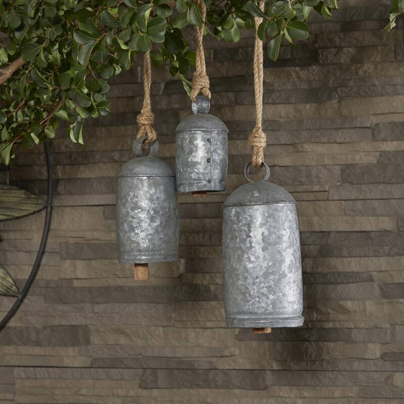 Metal Tibetan Inspired Decorative Cow Bells with Jute Hanging Rope - Set of 3 - Roche River Decor