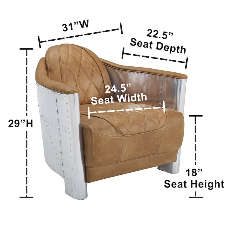 Art Leon IndustrIal Retro Top Grain Leather & Aluminum Accent Chair