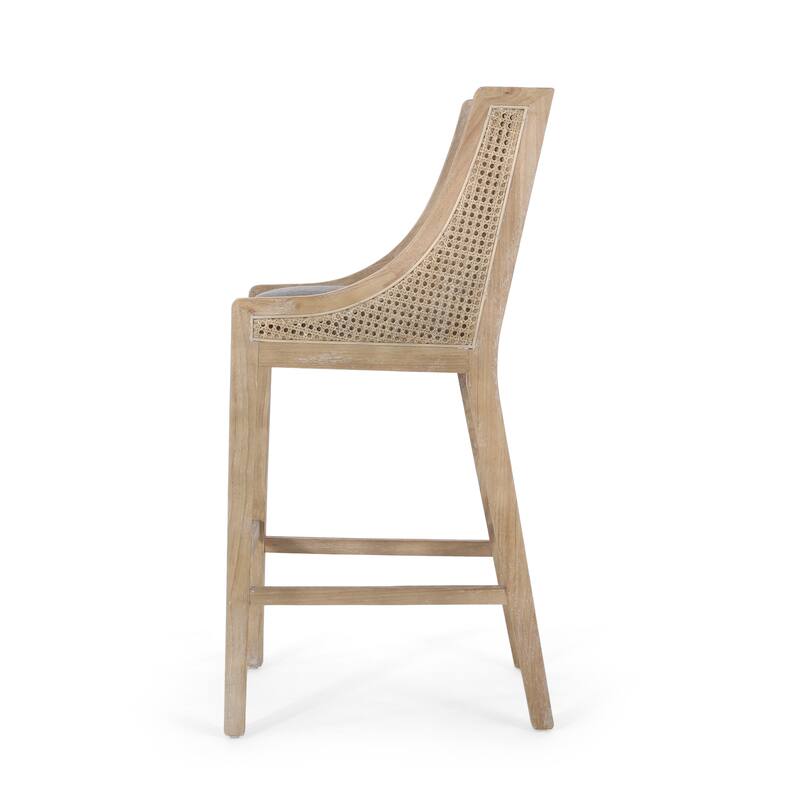 French Country Breck Upholstered Barstools with Cane Backrest (Set of 2) - 30-inch Seat Height by Christopher Knight Home.