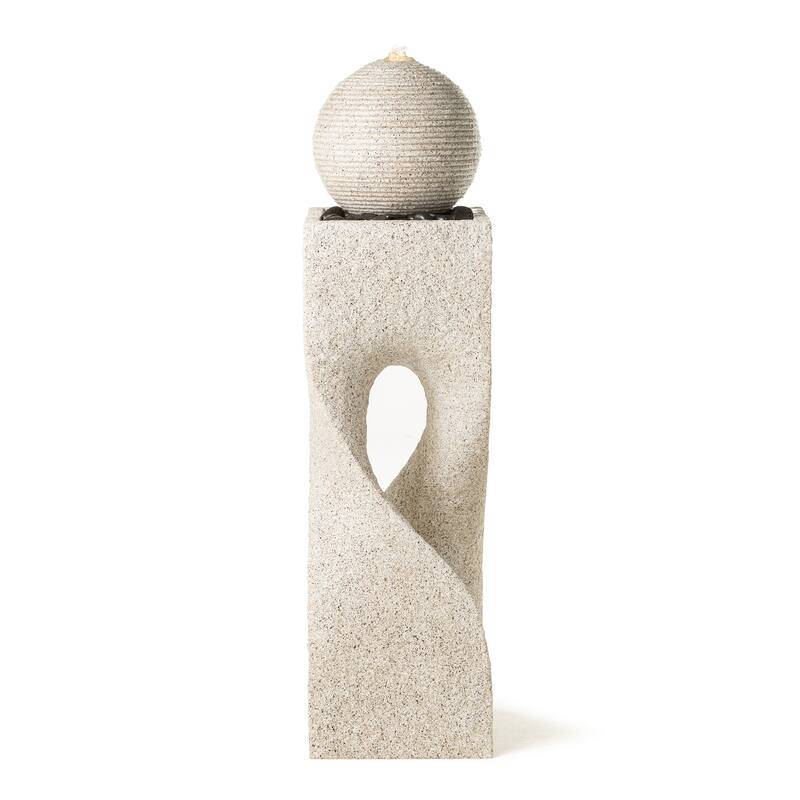 Glitzhome Modern Geometric Oversized Pedestal Sphere Polyresin Outdoor Floor Fountain with Pebbles