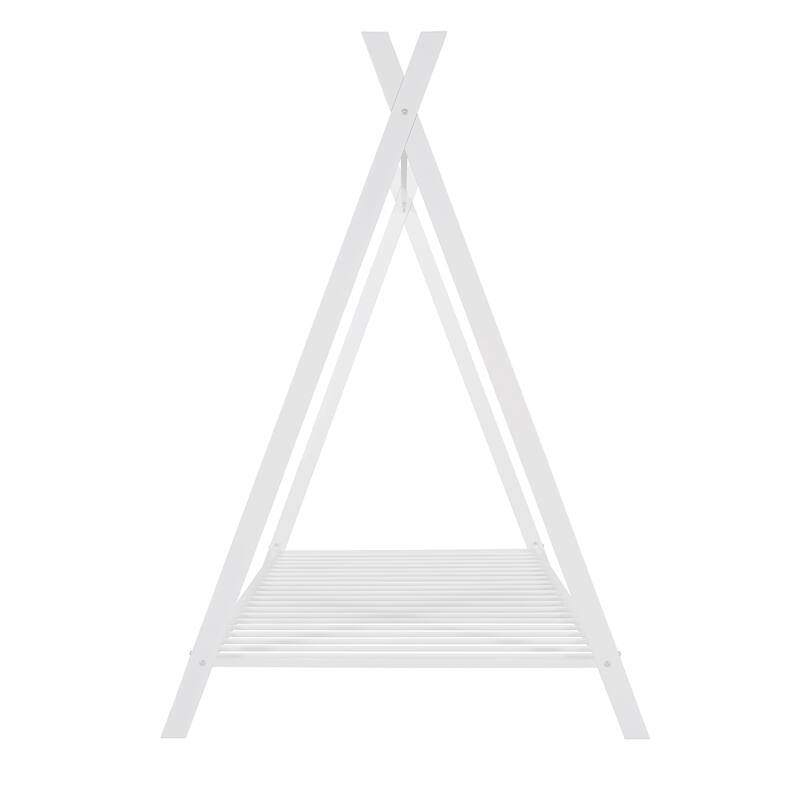 House bed Tent bed Frame Twin Size Metal Floor Play House bed with Slat for Girls Boys , No Box Spring Needed White
