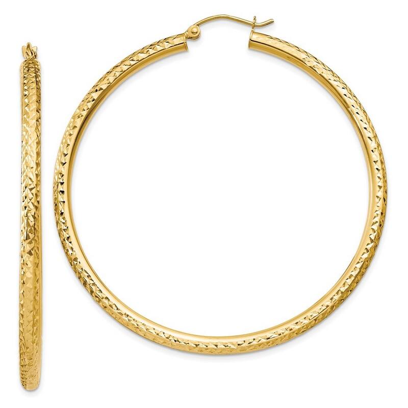 Curata 10k Yellow Gold Diamond Cut 3mm Round Solid Hoop Earrings - 14mm through 55mm