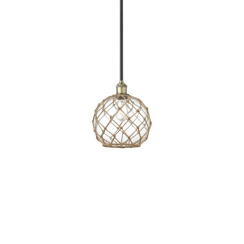 Innovations Lighting 616-1S-12-10 Farmhouse Rope Pendant Farmhouse - Black Antique Brass / Clear Glass with Brown Rope