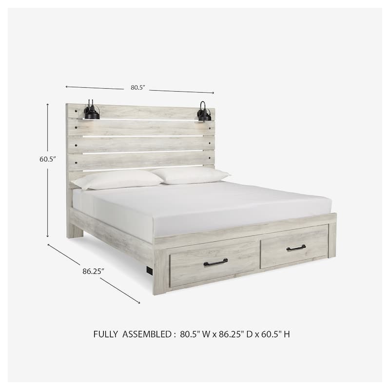 Cambeck Whitewashed Panel Bed w/ 2 Footboard Storage Drawers