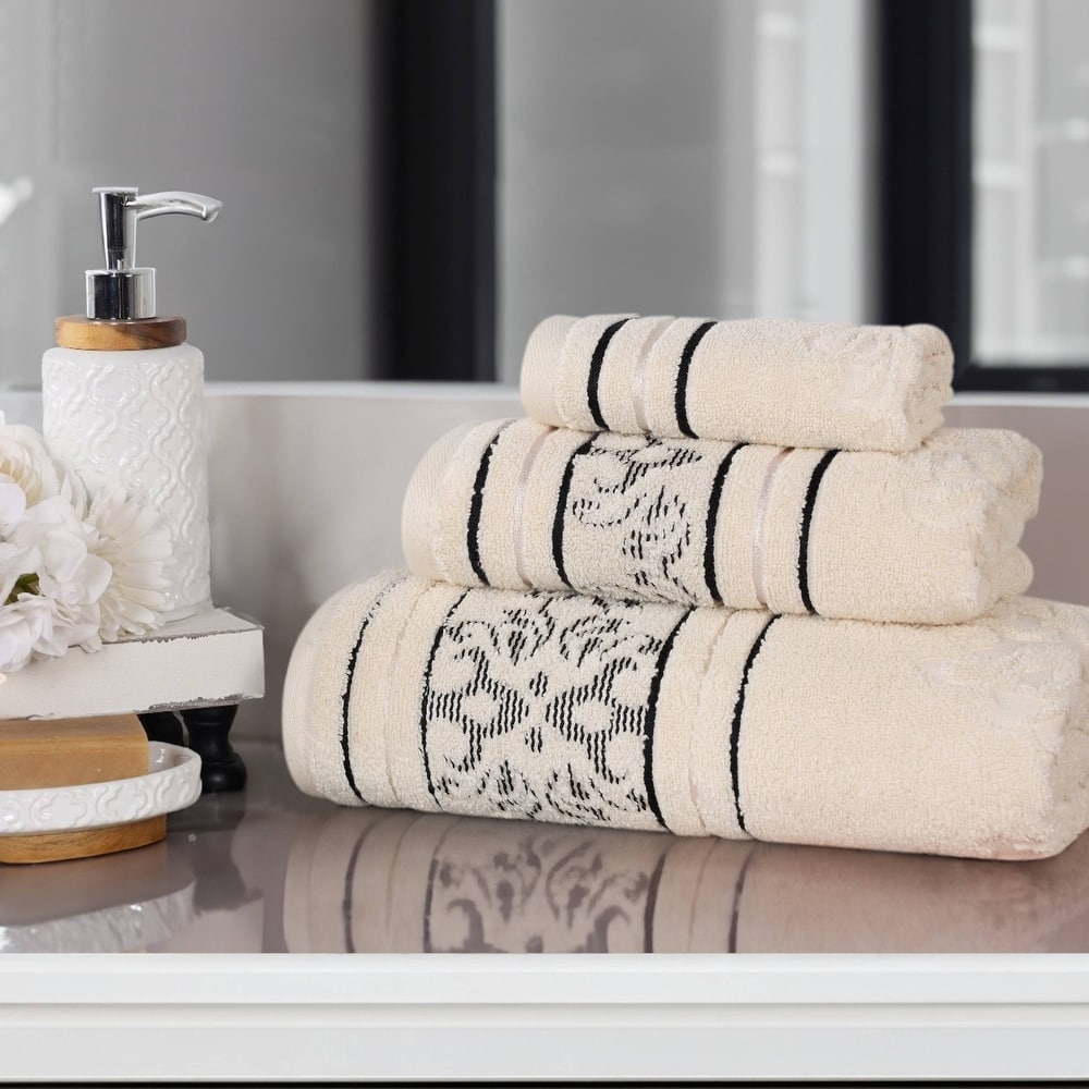 Superior Sadie Zero Twist Cotton Floral Jacquard 3 Piece Towel Set