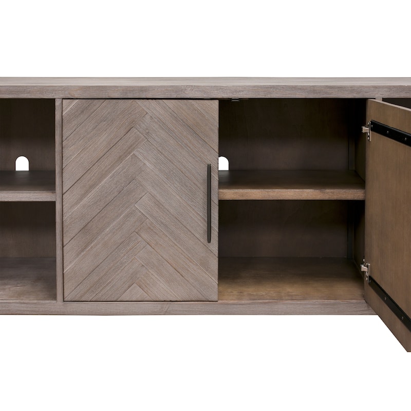 80" Two Door TV Console, Entertainment Stand, Wood Accent Cabinet, Fully Assembled, Gray - 80"W x 32"H x 16"D