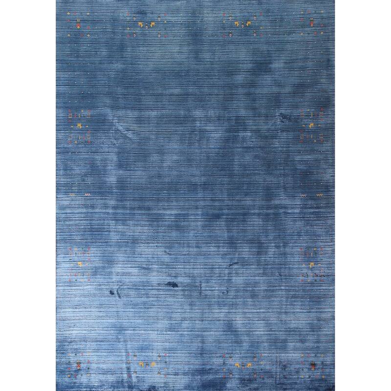 Blue Gabbeh Oriental Area Rug Handmade Living Room Silk Carpet - 8'9"x 11'4"