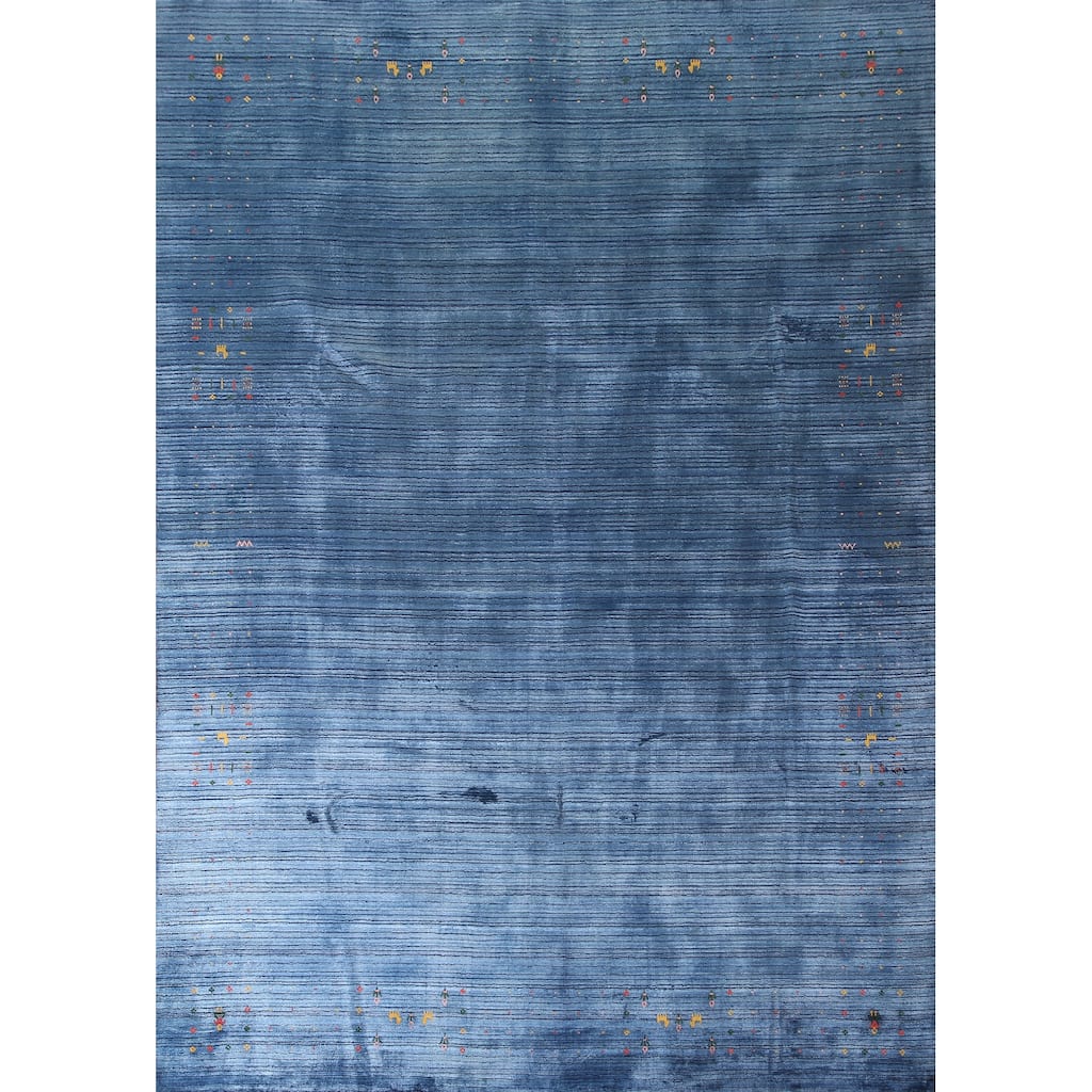 Blue Gabbeh Oriental Area Rug Handmade Living Room Silk Carpet - 8'9"x 11'4"