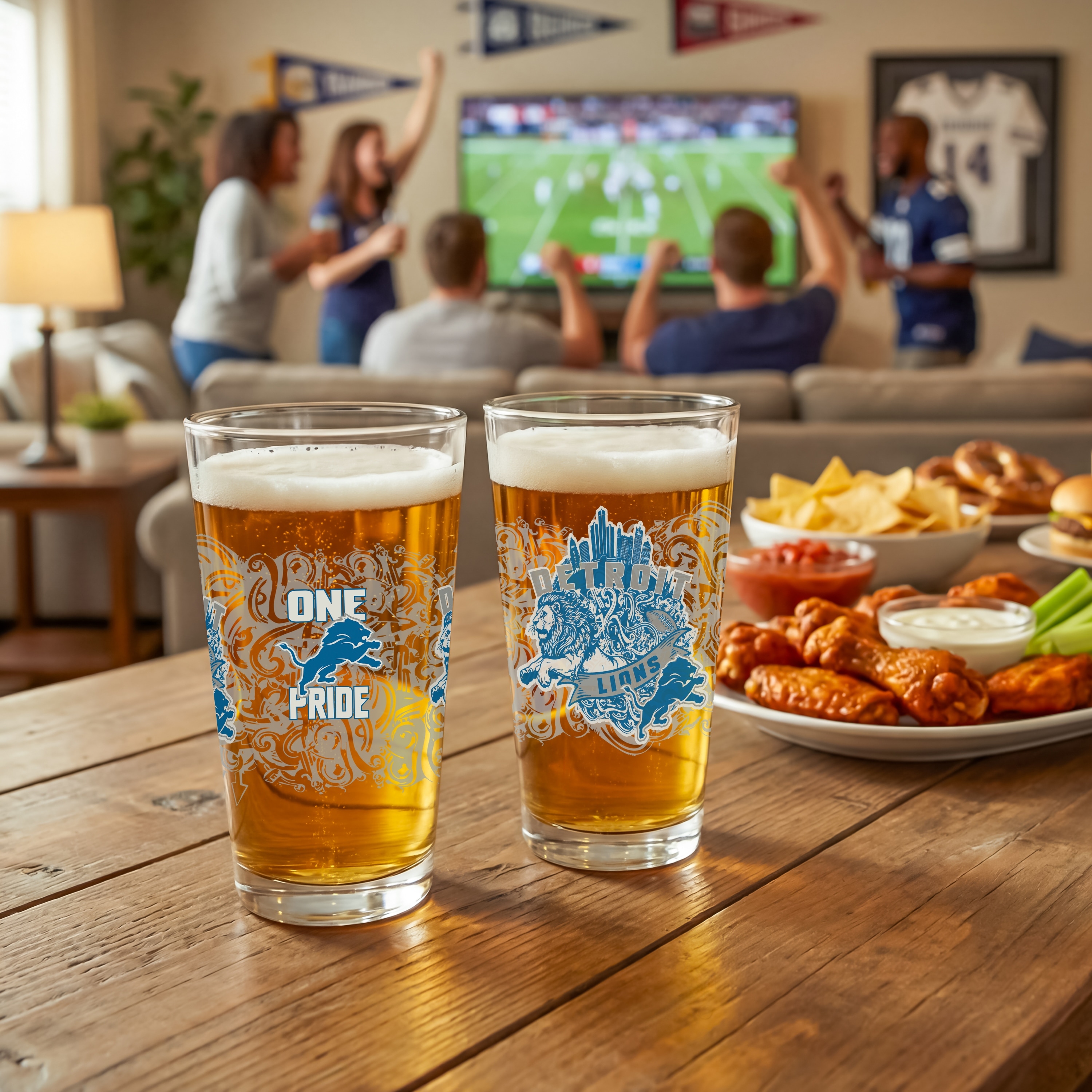 Detroit Lions 16 oz Pint Glasses, Set of 2 - 16 oz