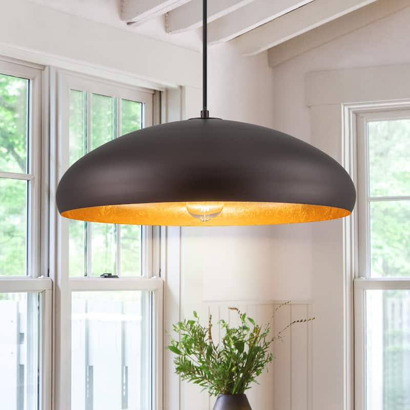 Vintage 1-Light Oil-Rubbed Bronze Metal Dome Pendant