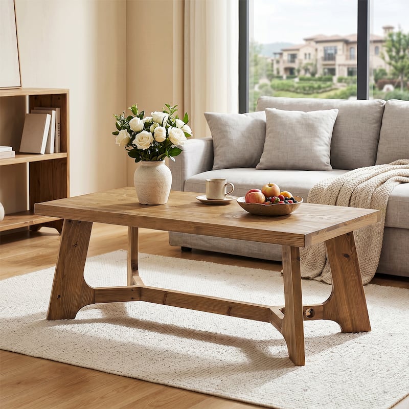 Solid Wood Rustic Coffee Table 47" Rectangle for Living Room Brown - 47.24" L x 23.62" W x 19.68" H