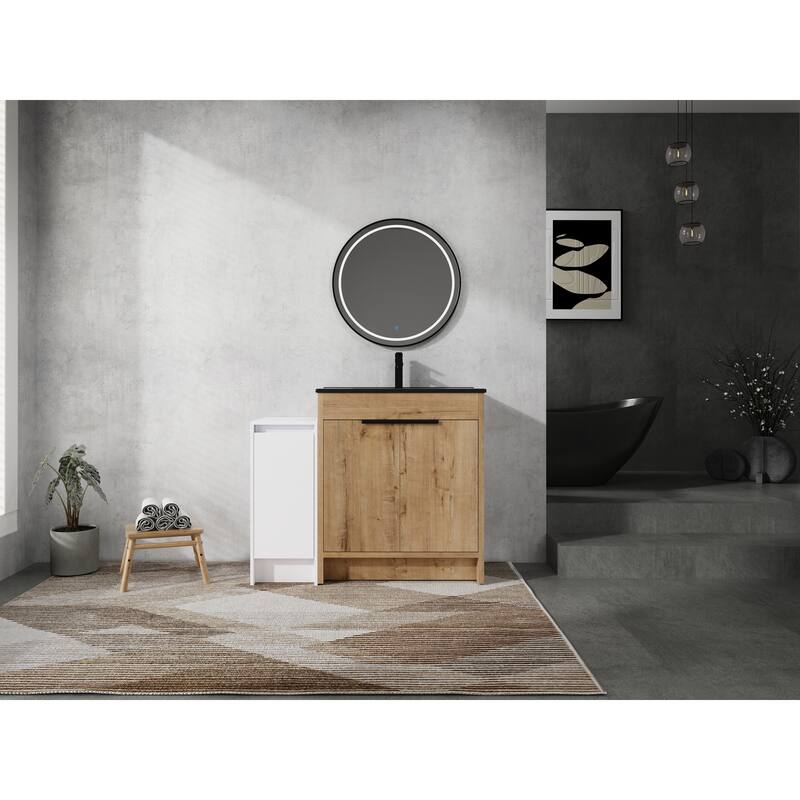 72" Freestanding Bathroom Vanity Set with Adjustable Storage Cabinets, Black Ceramic Sink