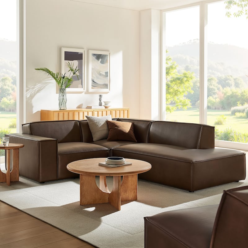 Restore 3-Piece Vegan Leather Modular L-Shaped Sectional Sofa - Espresso