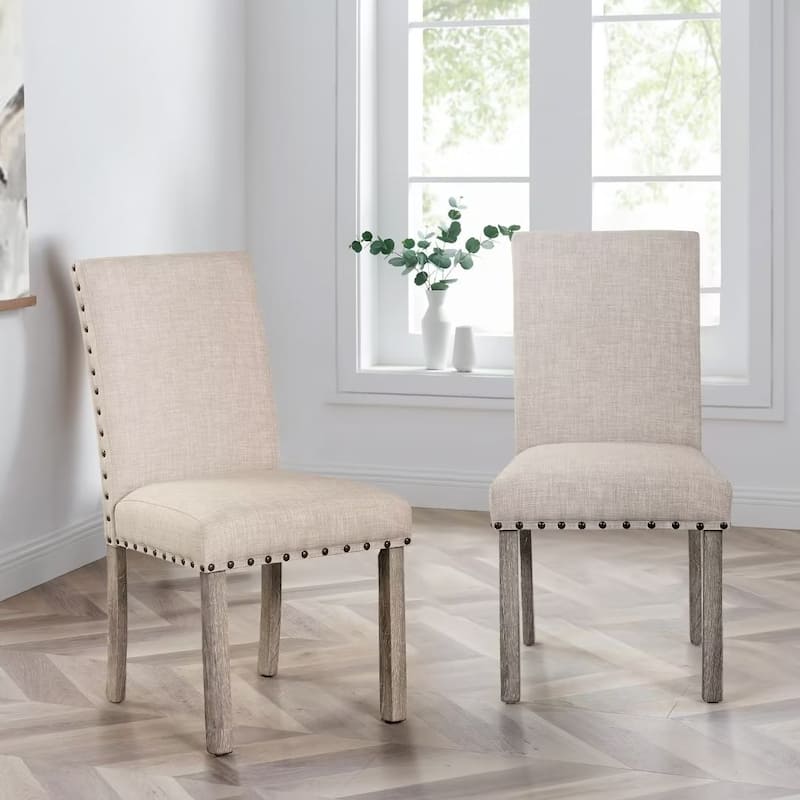 Morden Fort Contemporary Luxury Linen Dinning Chair Set of 2 Side Chairs - Set of 2 - Beige - Dining Height