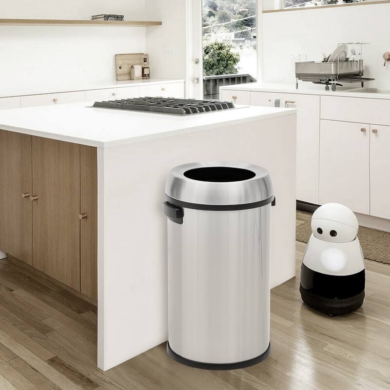 65L/17Gal Open Top Trash Can, Heavy Duty Stainless Steel Rubbish Bin