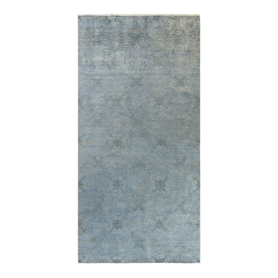 Overton Hand Knotted Wool Vintage Inspired Modern Contemporary Overdyed Blue Area Rug - 6' 0" x 12' 2"