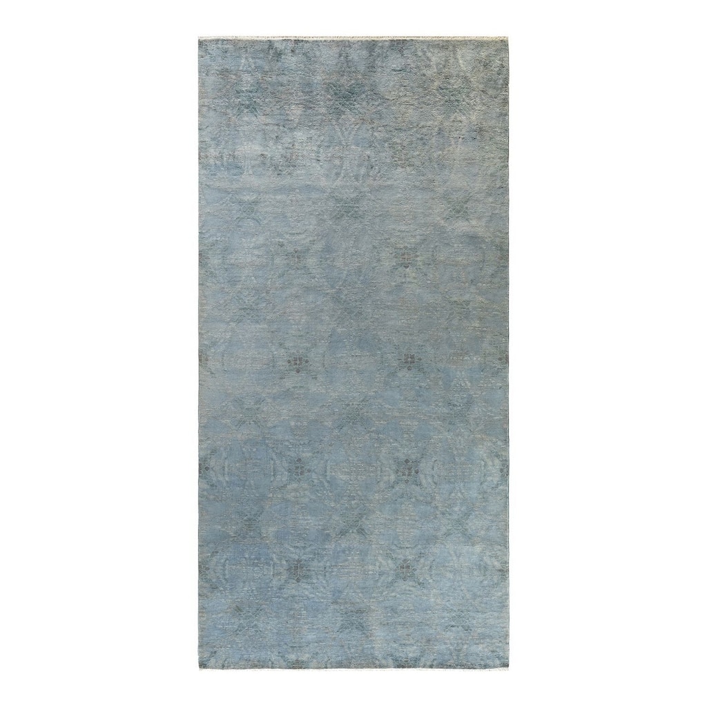 Overton Hand Knotted Wool Vintage Inspired Modern Contemporary Overdyed Blue Area Rug - 6' 0" x 12' 2"