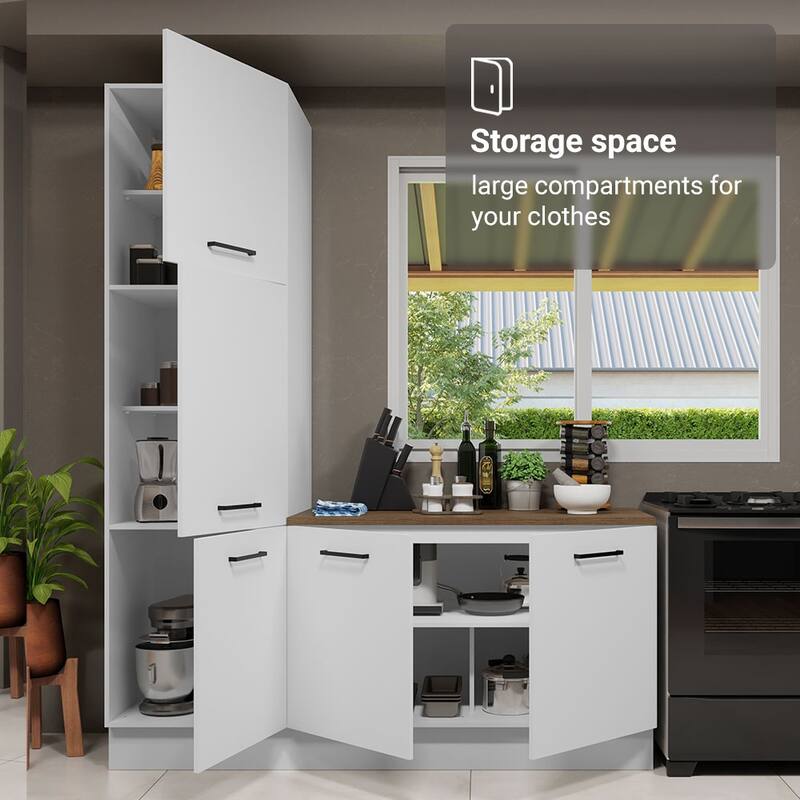 Madesa Hazel Kitchen Set 70"L Multiple Compartments - White