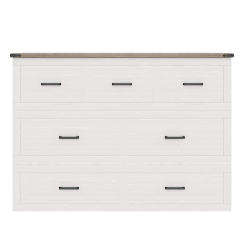 Murphy Bed Cabinet Queen Size with Charging Station, Multi-Functional Foldable Platform Bed with 1 Large Storage Drawer