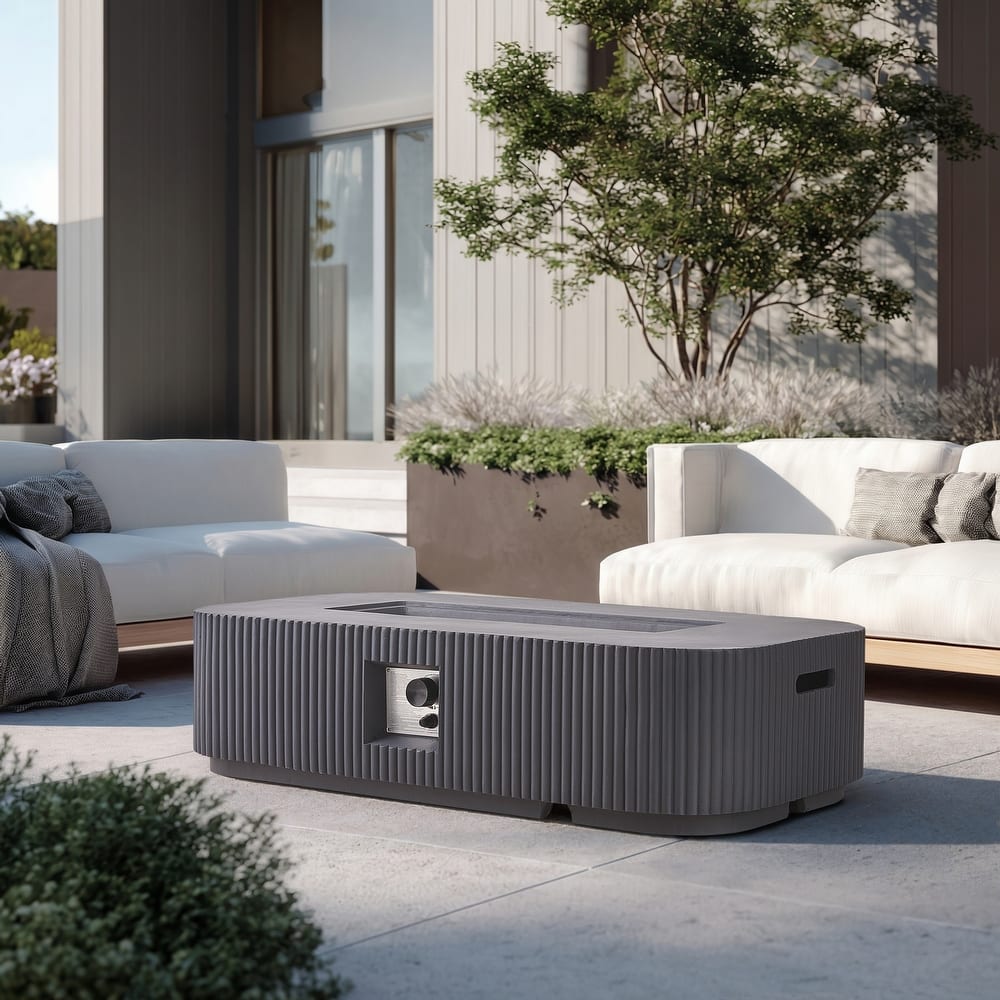 Christopher Knight Home - Lecce Outdoor 48.2" Rectangular MgO Fire Pit Table with 50,000 BTU Burner