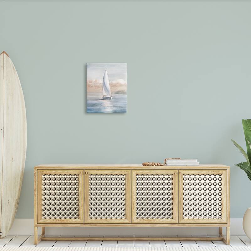 Stupell Sailboat Under Cloudy Morning Sunrise Soft Contemporary Ocean Canvas Wall Art - Orange