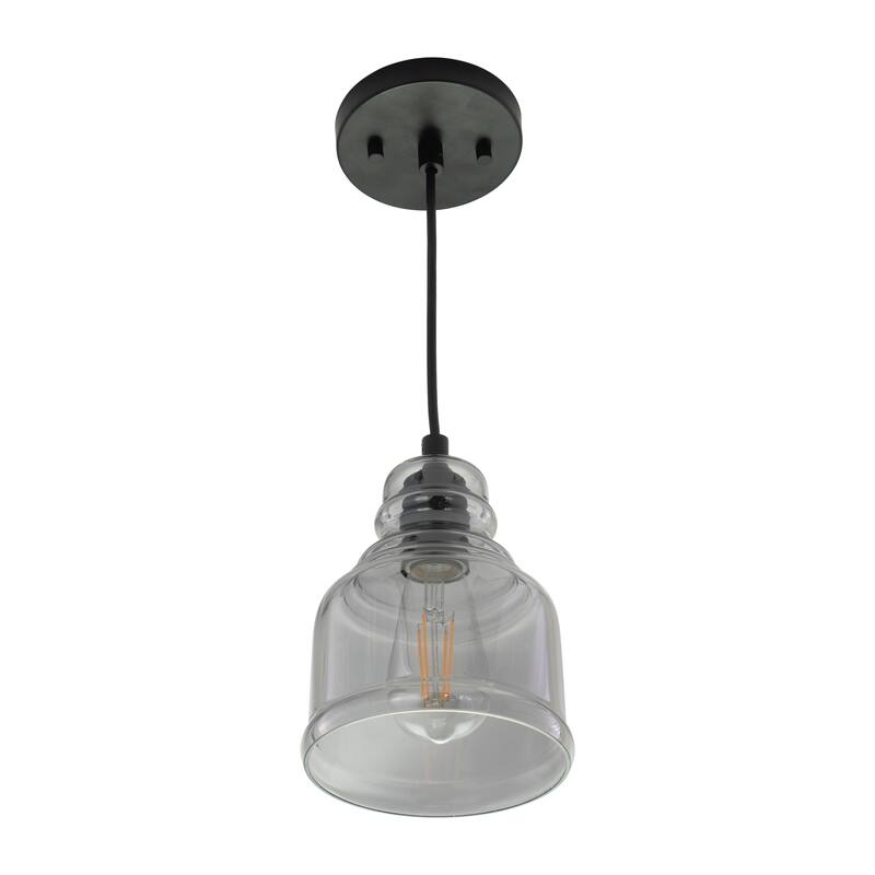 Millie Matte Black Mini Pendant Ceiling Light Smoke Gray Bell Glass - 6-in W x 8.25-in H x 6-in D