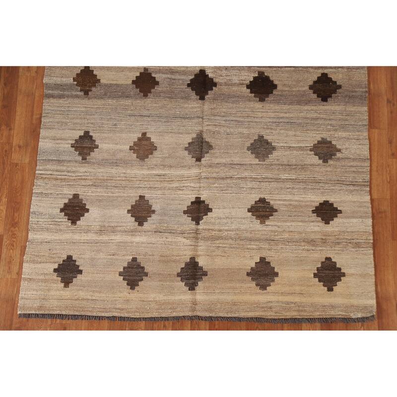 Geometric Kilim Modern Area Rug Hand-woven Wool Carpet - 5'1"x 6'6"