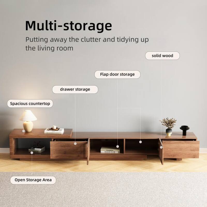 With 5 storage spaces, modern retractable up to 103 inches TV cabinet - 103"W x 15.74"D x 13.78"H
