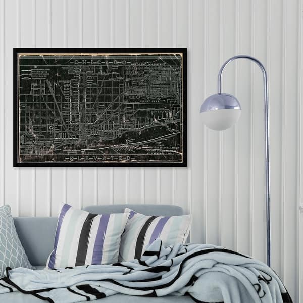 slide 1 of 21, Oliver Gal 'Chicago Railroad' Maps and Flags Framed Wall Art Prints US Cities Maps - Black, Gray 45 x 30 - Black