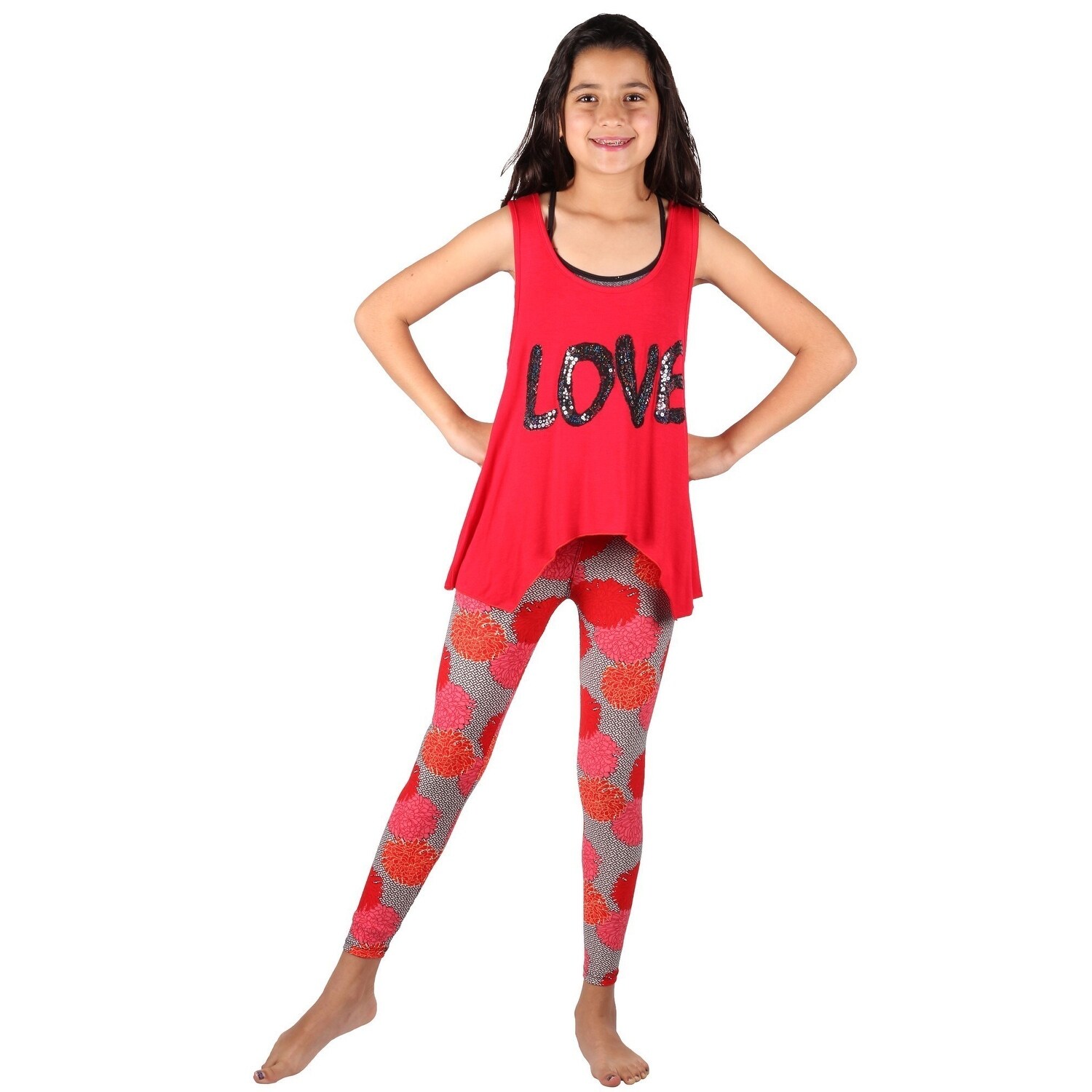 red leggings and matching top